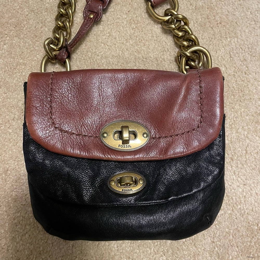 Fossil black and brown small leather cross body